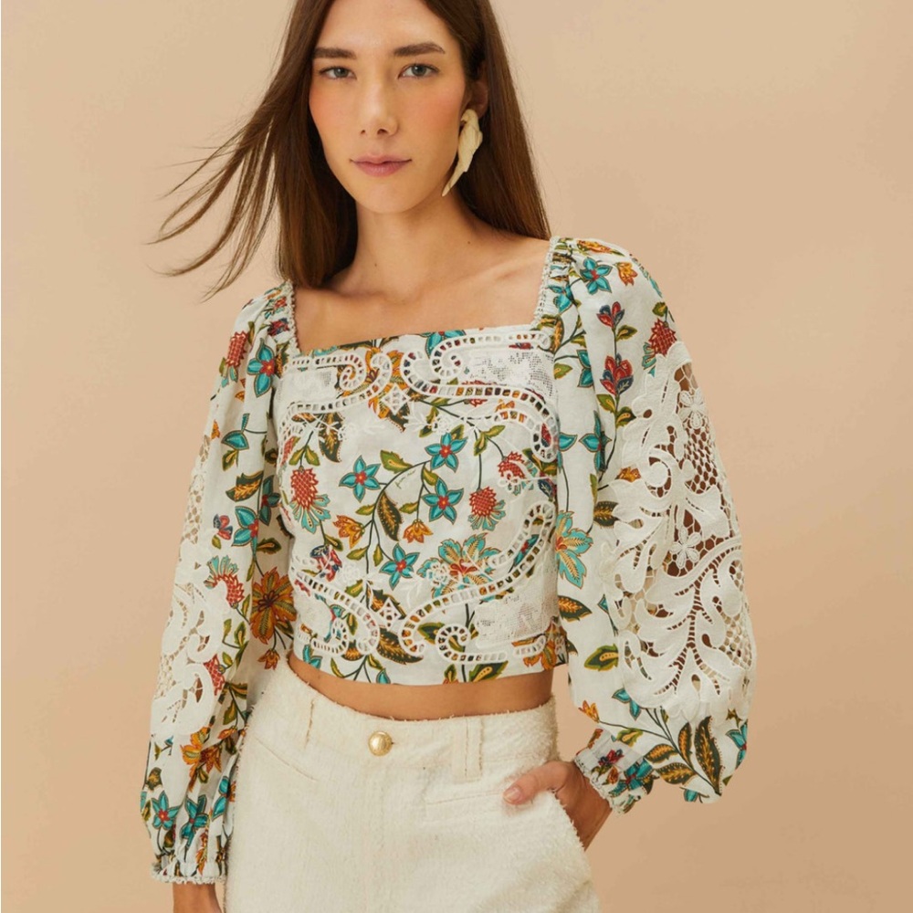 NWT Farm Rio Off White Botanicals Blouse